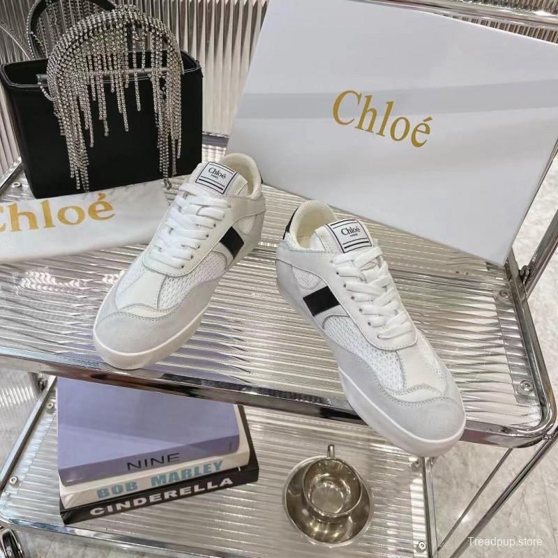 2025 Women Chloé White Mesh Leather Sneakers LY00280