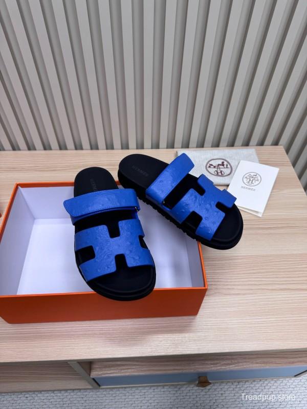 2025 Slippers Hermès Blue Leather Slippers