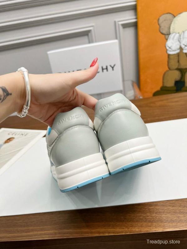 2024 Unisex Givenchy White Light Blue Silk Calf Leather Low Top Sneakers MJ00380
