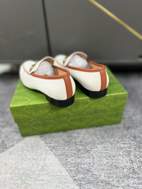 2024 Men Gucci white brown leather loafers MJ00280