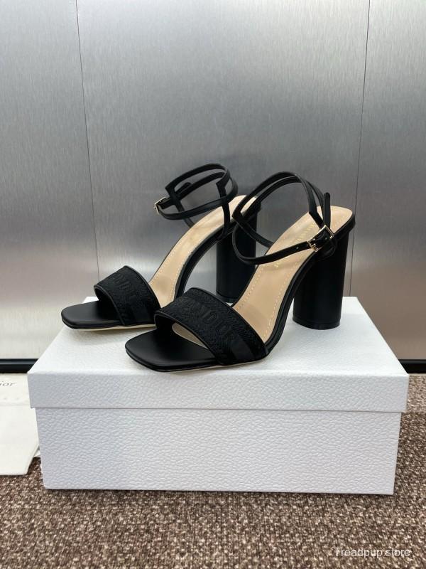 2025 Women Dior Black Leather High Heel Sandals