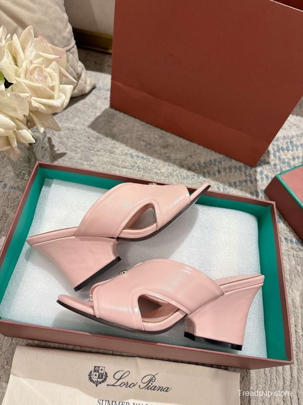 2025 Women Le Parmentier Pink Leather Heeled Sandals