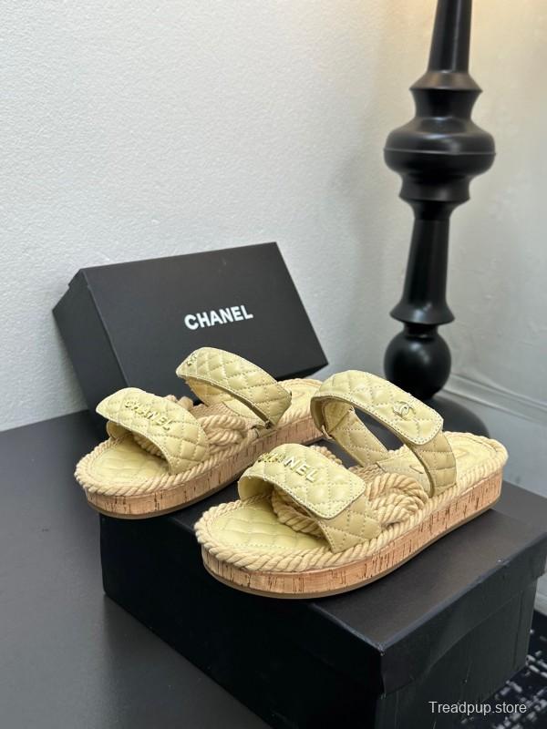 2025 Slippers Chanel Yellow Fabric Rope Slides