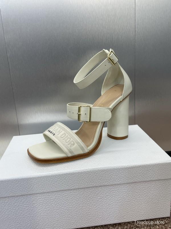 2025 Women Dior White Leather Sandals Embroidery KFY00310