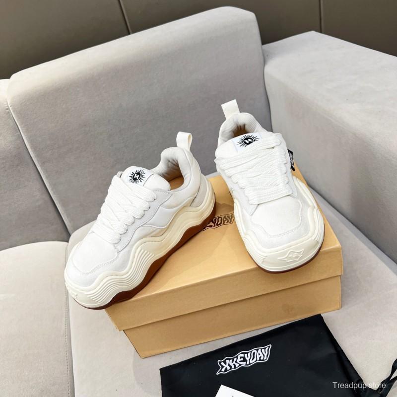 2025 Unisex HEYDAY White Brown Canvas Leather Wave Sneakers KFY00260