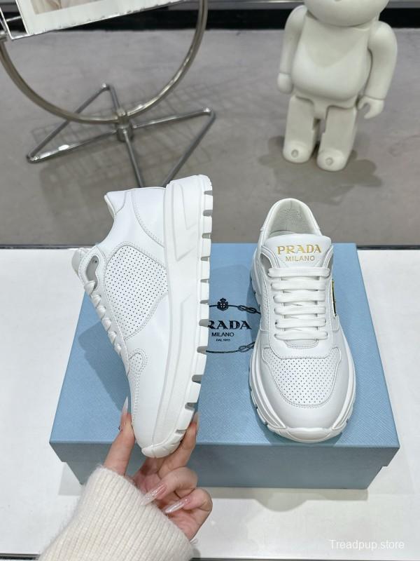2025 Unisex Prada White Leather Sneakers KFY00310