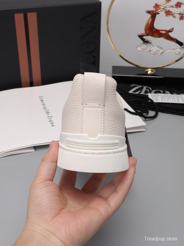 2024 Unisex Ermenegildo Zegna White Leather Suede Sneakers MJ00240
