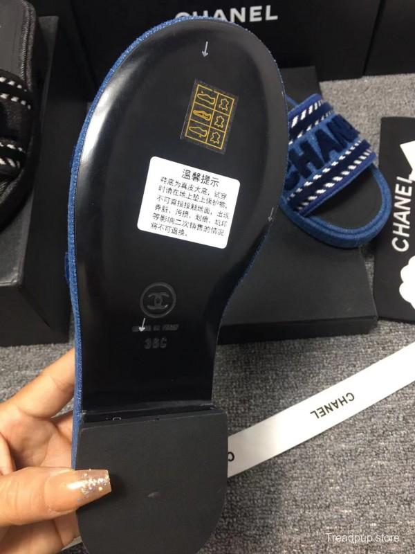 2025 Slippers Chanel Blue Fabric Slippers LY00270