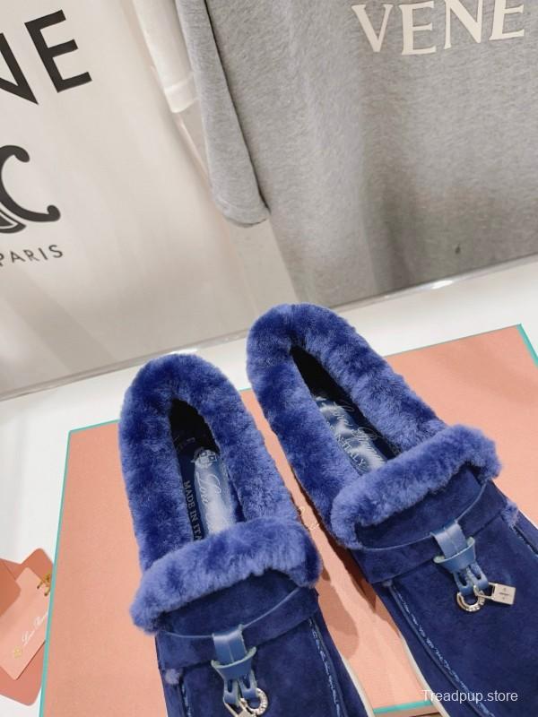 2024 Women Le Parmentier Blue Suede Shearling Loafer MJ00310