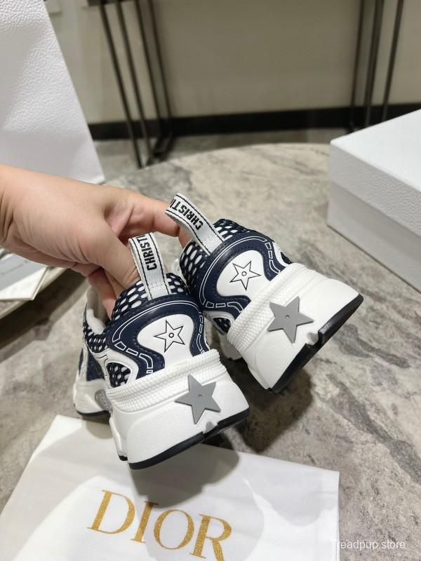 2025 Women Dior Navy White Mesh Leather Sneakers KFY00370