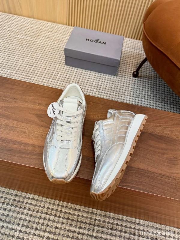 2025 Unisex HOGAN Silver Leather Sneakers