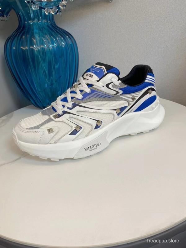 2024 Unisex Valentino Blue White Grey Mesh Leather Sneakers MJ00410