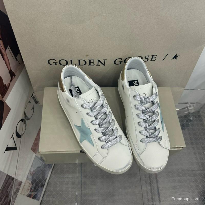 2025 Women GGDB White Blue Leather Sneakers