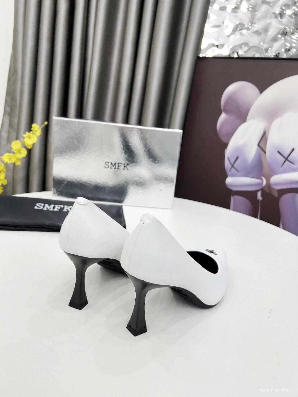 2025 Women SMFK White Cow Leather High Heel Pumps LY