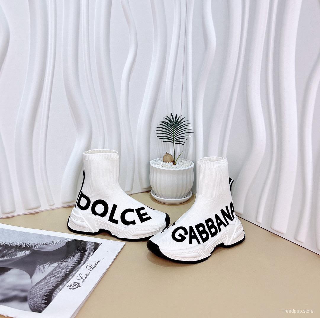 2024 Kids Dolce & Gabbana Black White Pink Knit Fabric Sneakers