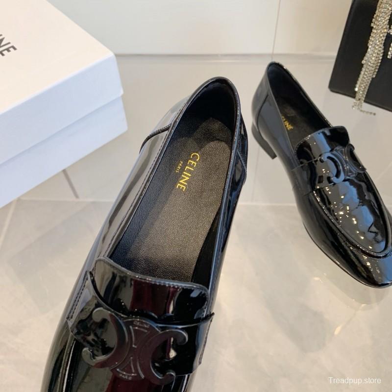2025 Women CELINE Black Patent Leather Loafers