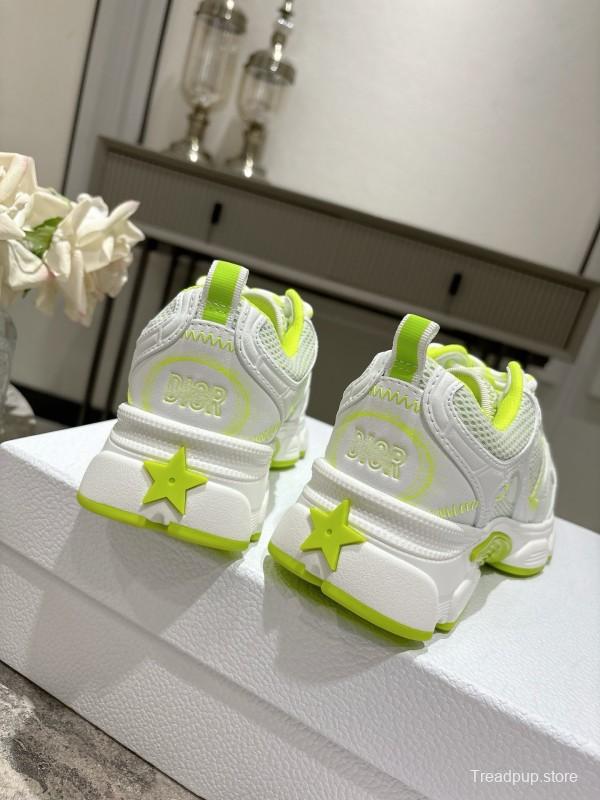 2025 Women Dior White Neon Yellow Mesh Leather Sneakers KFY00370