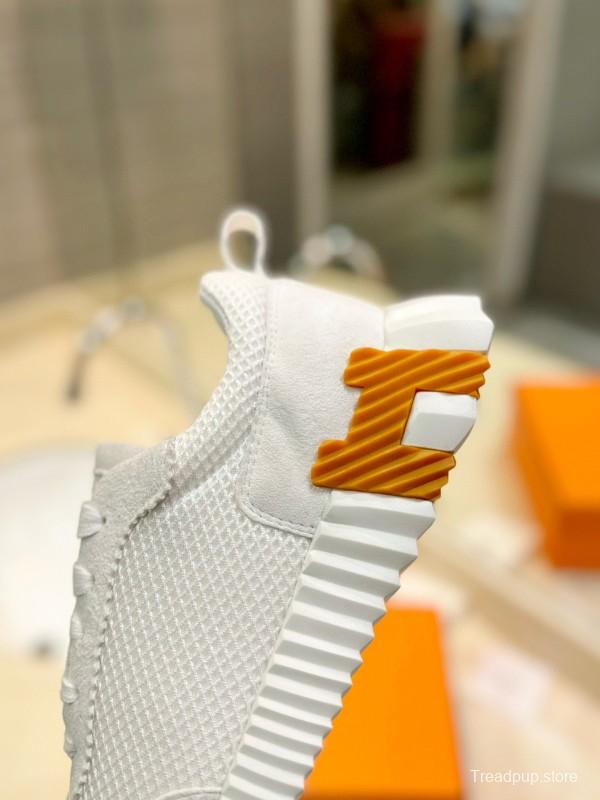 2024 Unisex Hermès White Imported Calfskin Velvet Fabric Casual Sneakers MJ00320