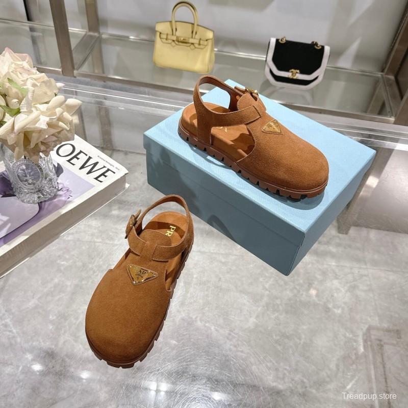 2025 Women Prada Brown Suede Sandals LY00270