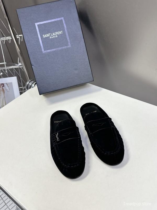 2025 Women Yves Saint Laurent Black Suede Loafers KFY00330