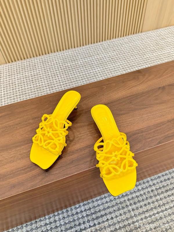 2025 Women Loewe Yellow Leather Heeled Mules LY00250