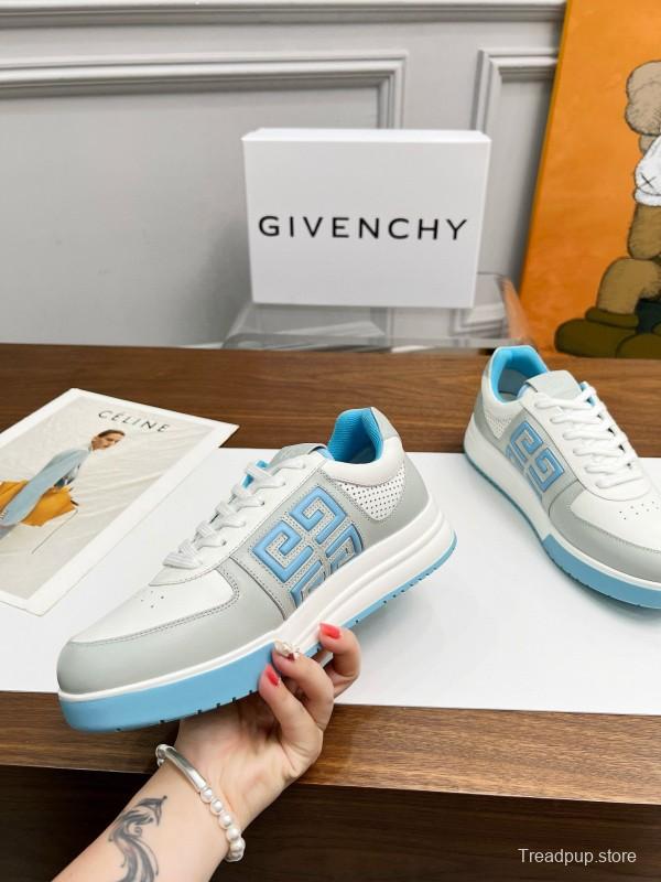 2024 Unisex Givenchy White Light Blue Silk Calf Leather Low Top Sneakers MJ00380