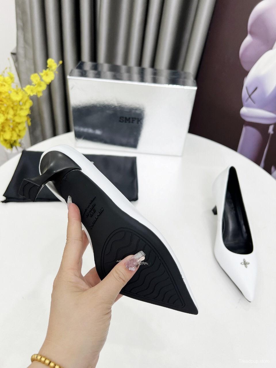 2025 Women SMFK White Cow Leather High Heel Pumps LY