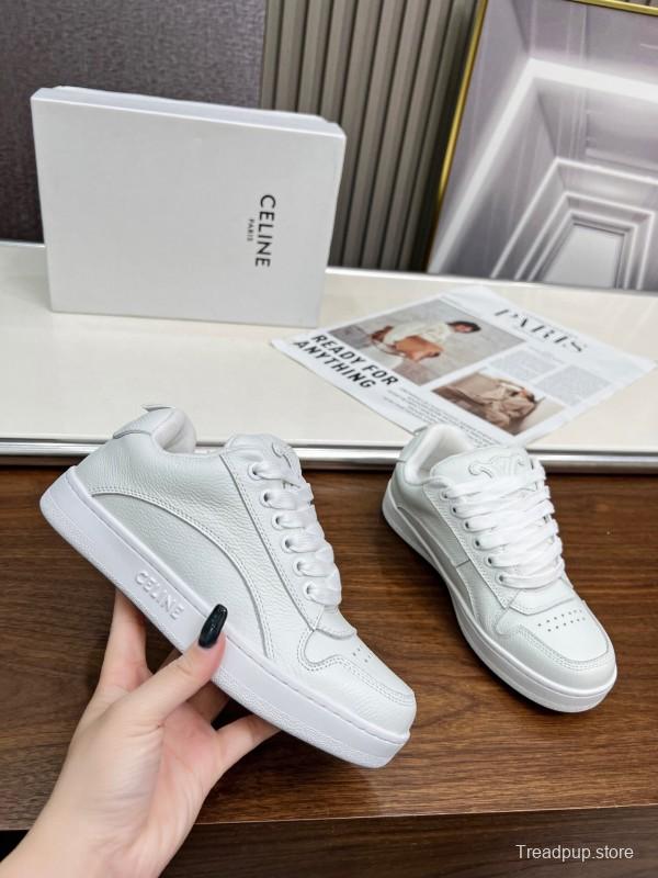 2025 Unisex CELINE White Leather Sneakers KFY00260