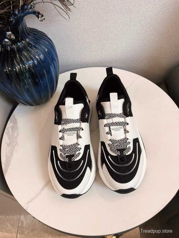 2024 Unisex Valentino black white leather mesh sneakers