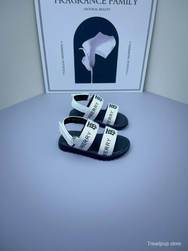 2025 Kids Burberry White Black Leather Sandals