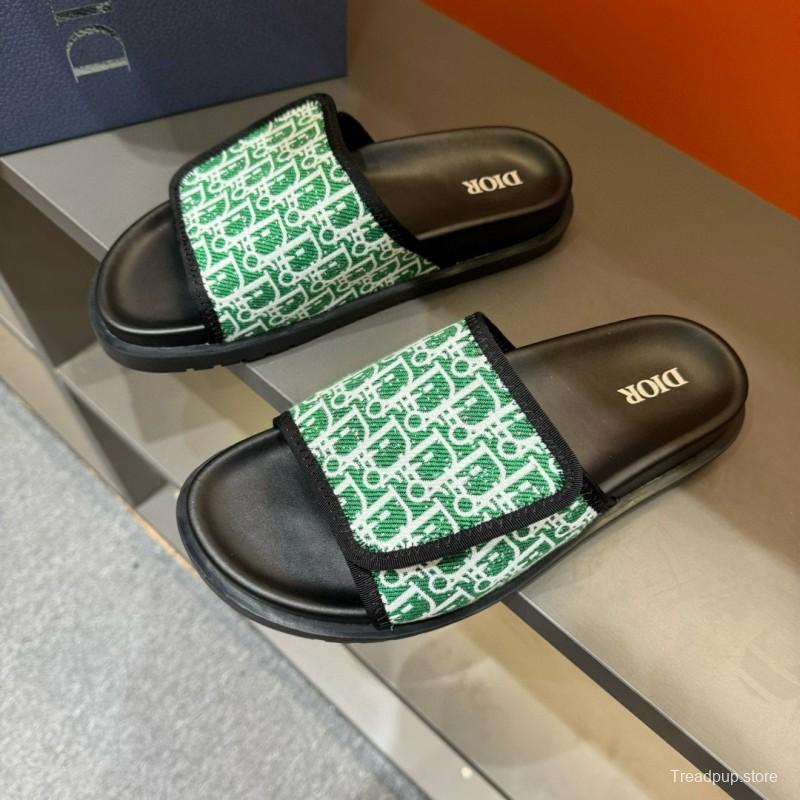 2024 Dior Green White Fabric Slippers MJ00180