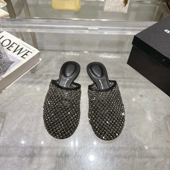 2025 Slippers Alexander Wang Black Mesh Leather Stud LY00310
