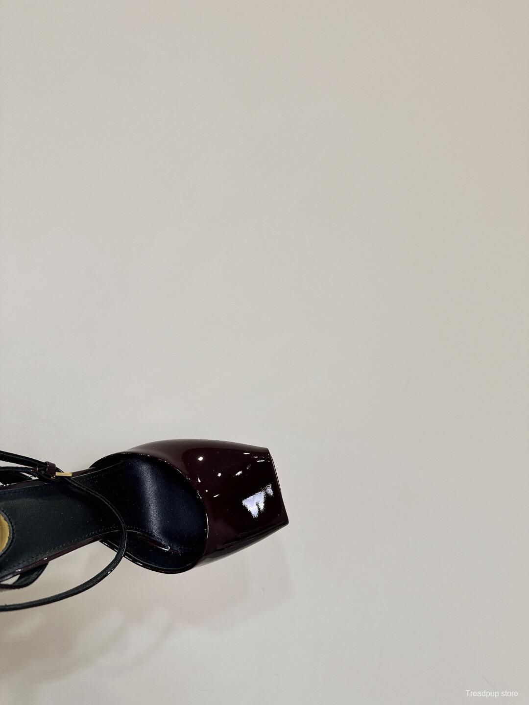 2025 Women Yves Saint Laurent Burgundy Patent Leather Slingback Stiletto Heel