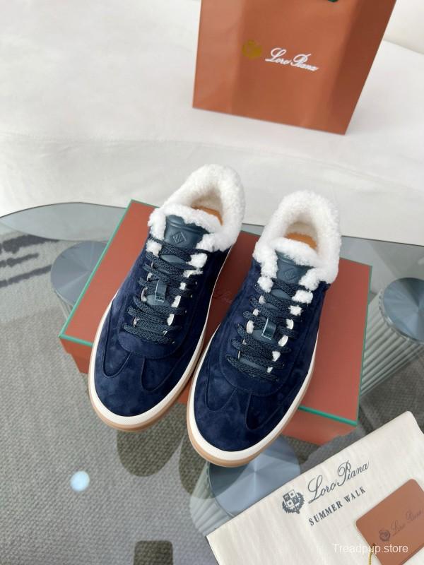 2024 Women Le Parmentier Navy Suede Shearling Sneakers MJ00350