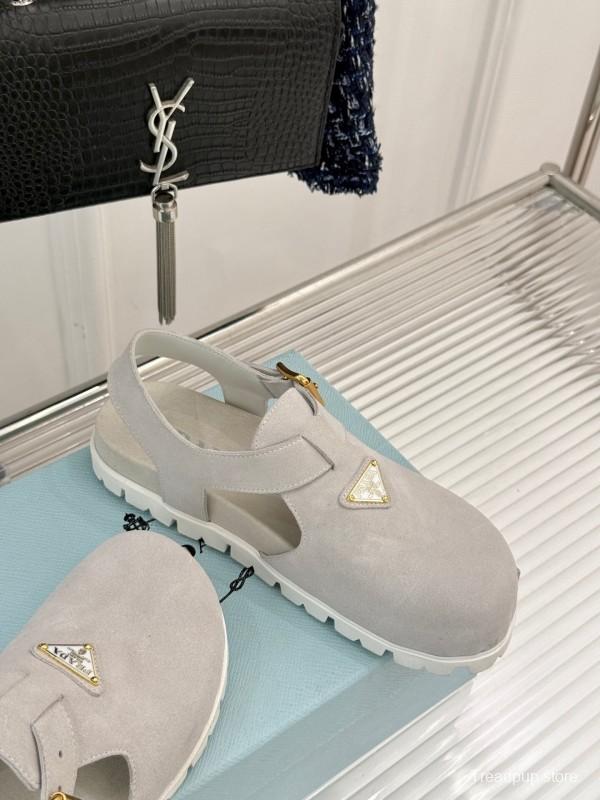 2025 Women Prada Grey Suede Casual Shoes