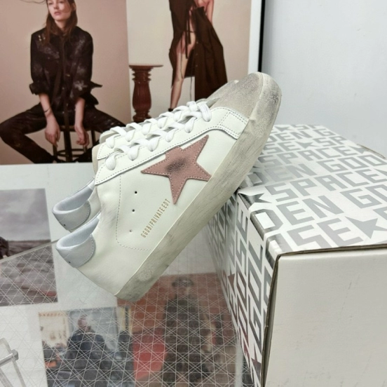 2025 Women GGDB White Pink Leather Sneakers
