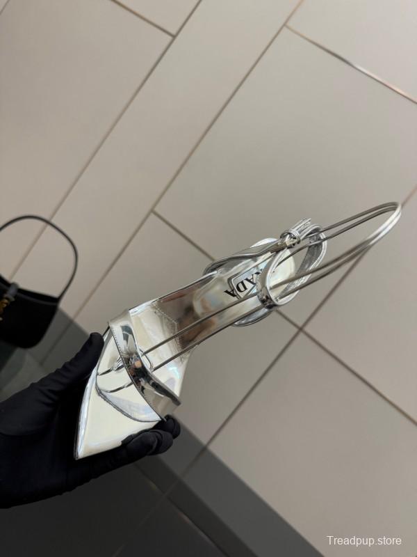 2025 Women Yves Saint Laurent Silver Leather Stiletto Sandals