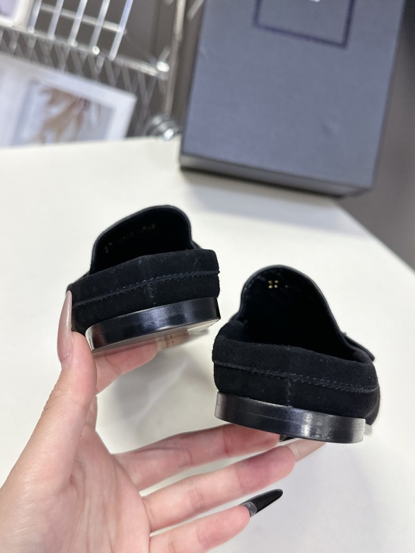 2025 Women Yves Saint Laurent Black Suede Loafers KFY00330