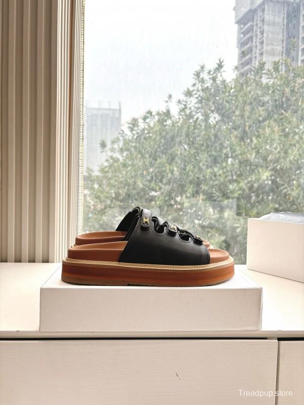2025 CELINE Black Leather Slippers