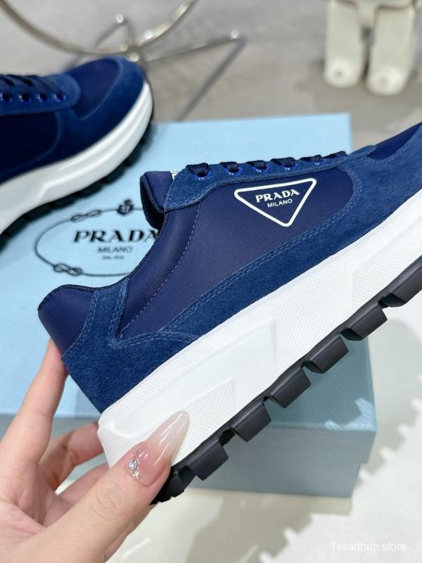 2025 Unisex Prada Blue Nylon Leather Sneakers KFY00310
