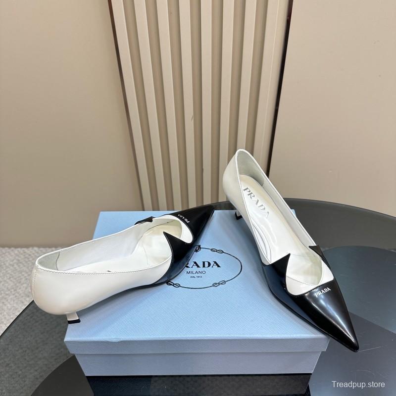 2025 Women Prada Black White Leather Heels KFY00310