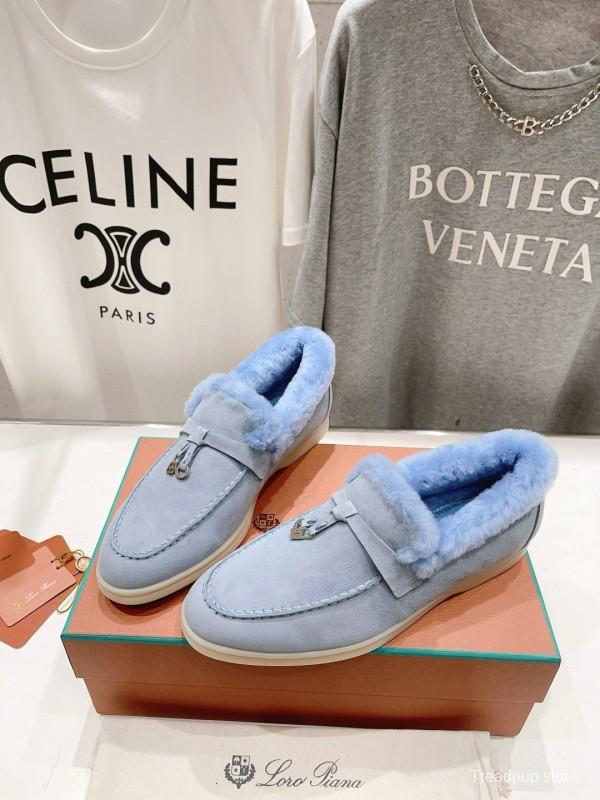 2024 Slippers LP Light Blue Suede Shearling Slippers