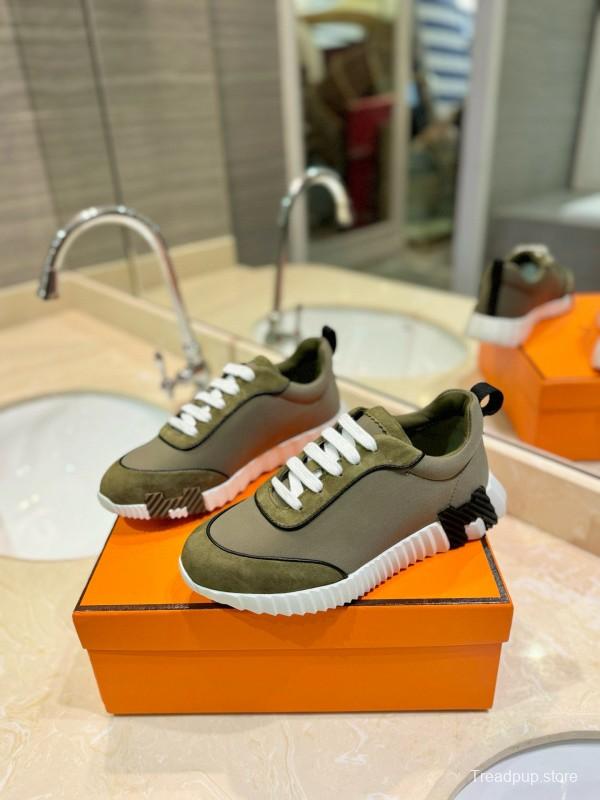 2024 Unisex Hermès Khaki Suede Waterproof Fabric Casual Sneakers MJ00320