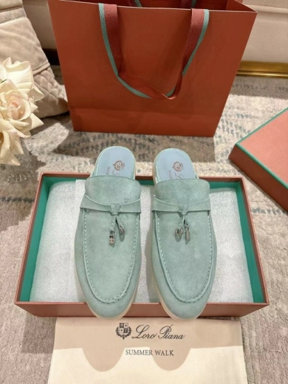 2025 Women LP Mint Green Suede Loafers LY00430F