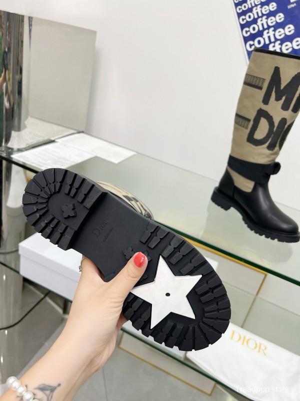 2024 Women Dior black beige leather canvas boots MJ00350