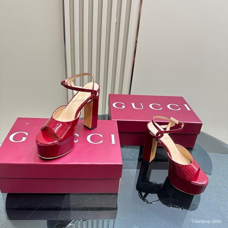 2025 Women Gucci Red Patent Leather Platform Sandals