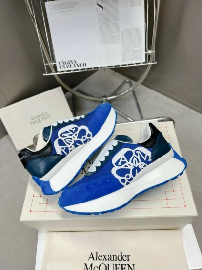 2024 Unisex Alexander McQueen Blue White Leather Suede Sneakers MJ00370