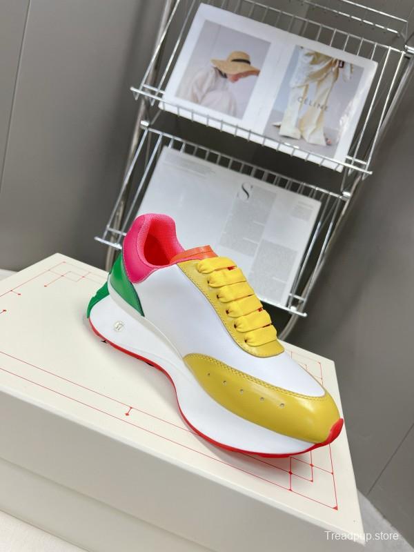 2024 Unisex Alexander McQueen Yellow Green Pink Leather Sprint Sneakers MJ00370