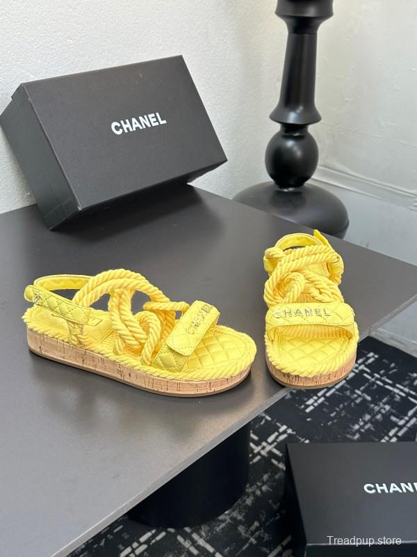 2025 Slippers Chanel Yellow Rope Cork Sole Sandals LY00260