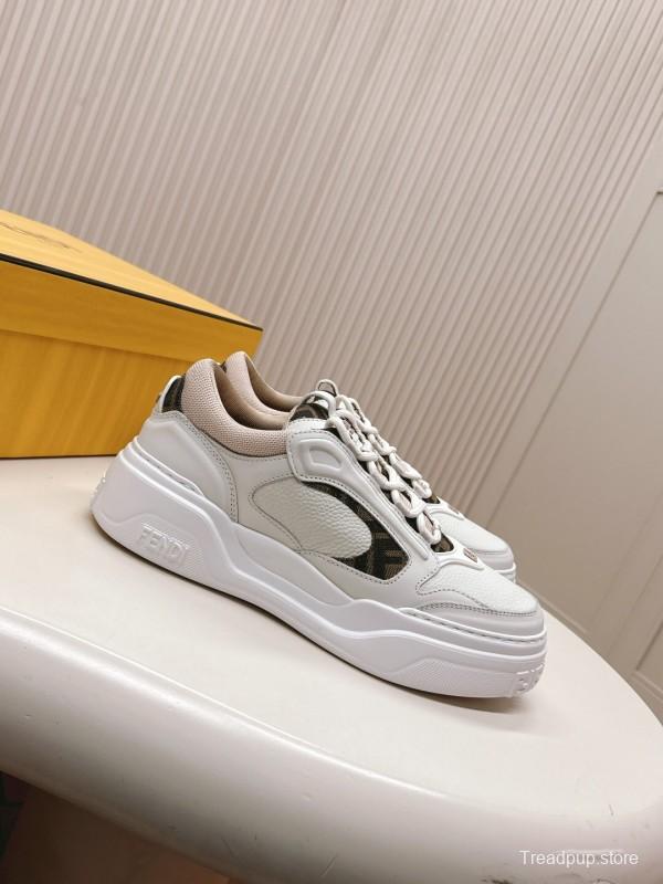 2024 Women Fendi White Beige Leather Sneakers